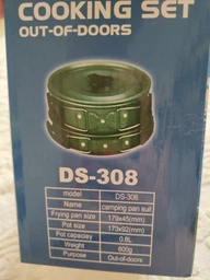 Набор туристической посуды для кемпинга и пикника EM DS-308 Чайник кастрюля сковородка приборы стопки карабин GS-7569