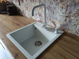 Гранитная квадратная мойка для кухни AquaMill TORONTO LUX черная + смеситель + дозатор + сифон фото от покупателей 1