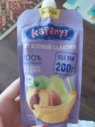 Пюре Карапуз Фруктовий салатик з яблук, груш, персиків та бананів, 100г. фото от покупателей 4