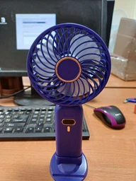 Портативний ручний вентилятор USB, 3000 mAh, 5 швидкостей, дисплей, підставка для телефона, фіолетовий фото від покупців 1