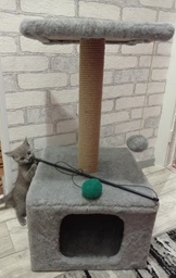 Домик когтеточка для кота дряпка для кошки Мур-Мяу КотэДж 34x34x67 см в сизалевой веревке Темно синий - темно бежевый фото от покупателей 1