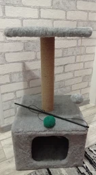 Домик когтеточка для кота дряпка для кошки Мур-Мяу КотэДж 34x34x67 см в сизалевой веревке Темно синий - темно бежевый фото от покупателей 2
