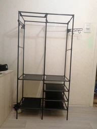 Подвійна стійка вішалка для одягу та взуття Simple Coat Rack Double Row сталева підлогова з полицями і гачками Black фото від покупців 3
