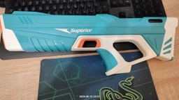 Водяной электрический автомат бластер на аккумуляторе Water Superior Gun с автоматическим насосом Голубой