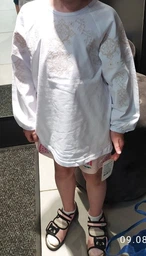 Вышиванка для девочки Фламинго Орнамент белая 337-417 122 см