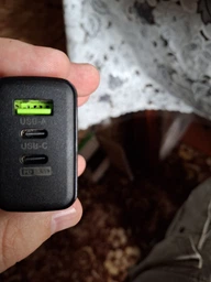 Зарядний пристрій Блок живлення для телефону 3 порти 65W 1 USB + 2 Type-C PD + QC3.0 Блок зарядки для Samsung, iPhone, Xiaomi, Redmi фото від покупців 3