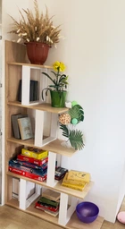 Стеллаж-горка (перегородка) для зонирования комнаты DrevoGoods для дома и офиса двусторонний, напольный / пристенный, деревянный для книг и вещей на 5 полок 1000x1600x300 мм Дуб Сонома + Белый (555|17)