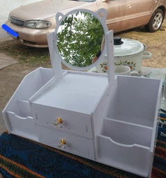 Большой DIY Органайзер для косметики и инструментов для макияжа с зеркалом на 5 секций, с выдвижными ящиками, 40х20х34,5 см, белый (COSM5477WH)