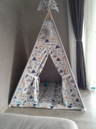 Палатка-Вигвам WIGWAMHOME Динозавры 110х110х180см светло-серая