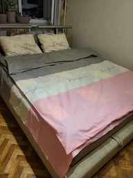 Комплект постільної білизни Королева Ночі Бязь 145х215 Полуторний 70х70 Різнокольорові смуги з текстом 1086-1/2