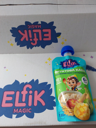 Упаковка фруктовой каши Elfik Magic Витаминный микс из яблок, мультизлаковой каши, персиков, бананов и манго без сахара для детского питания 110 г х 18 шт (4820266361440)