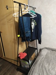 Стойка вешалка для одежды и обуви Coat Rack TW-777 new напольная стальная с полками, на колесах Black фото от покупателей 12