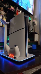 Універсальна мультифункціональна підставка для PlayStation 5 Slim Disk / Digital edition зарядка для геймпадів стенд для дисків кулер консолі та підставка для навушників Honcam біла фото від покупців 3