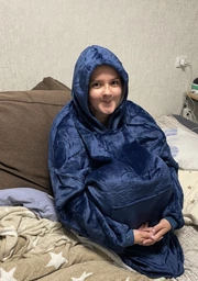 Плед толстовка с капюшоном и рукавами Huggle Hoodie оверсайз Синий One Size