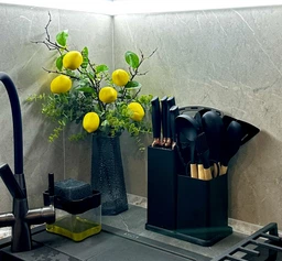 Набор кухонных принадлежностей на подставке TS Kitchen 11 штук кухонные приборы силиконовые лопатки/венчик/шумовка/щипцы с деревяной ручкой Коричневый фото от покупателей 2