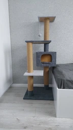 Домик когтеточка для кота дряпка для кошки Мур-Мяу Алиса 60х60х138 см в джутовой веревке Серый МТ