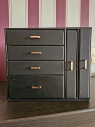 Органайзер шкатулка для украшений с эко-кожи и дерева 23×20×15 см сундук для хранения бижутериии 3 яруса Серый фото от покупателей 3