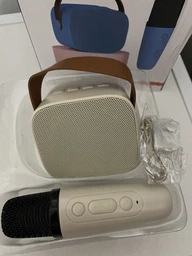 Караоке портативная колонка с микрофоном и подсветкой RGB Кремовый K12