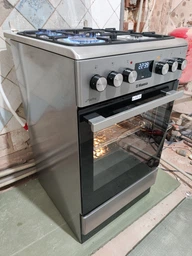 Комбінована плита Hansa, 50х60 см, 65 л, чавунні конфорки, газовий контроль, дисплей, сірого кольору. (629697)