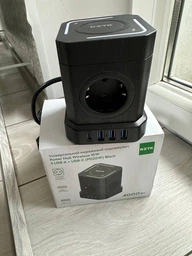 Универсальный сетевой удлинитель RZTK Power Hub Wireless 15W + 3 USB-A + USB-С (PD20W) Black 2 м фото от покупателей 4