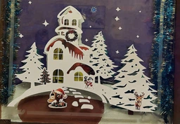 Новогодние Наклейки Happy Pocket Санта над заснеженным городом домики снежинки снег Набор М 75см глянец Белый фото от покупателей 1