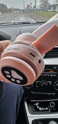 Беспроводные детские светящиеся LED наушники с кошачьими ушками Bluetooth 5.0 складные CAT VIV-23 со встроенным микрофоном Mp3 MicroSD и цветной подсветкой Pink