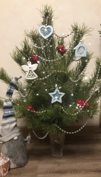 Новогодняя игрушка Звезда с кружевом 8 см, Деревянное украшение на елку