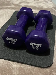Гантелі для фітнесу вінілові цільні (нерозбірні) + килимок OSPORT Profi 2шт по 1 кг (OF-0201) Синій фото від покупців 8
