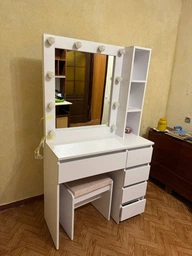 Туалетный столик с полками, тумбой и подсветкой в белом MS640, Markson ш900*в1600*г400мм фото от покупателей 4