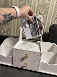 Большой DIY Органайзер для косметики и инструментов для макияжа с зеркалом на 5 секций, с выдвижными ящиками, 40х20х34,5 см, белый (COSM5477WH) фото от покупателей 13