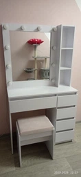 Туалетный столик с полками, тумбой и подсветкой в белом MS640, Markson ш900*в1600*г400мм фото от покупателей 3