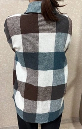 Рубашка женская Kraya теплая в клеточку оверсайз One size S-M шоколадно-зеленая