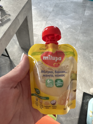 Упаковка фруктового пюре Milupa Яблоко, банан, манго, кокос от 6 месяцев 80 г х 6 шт (5900852049774)