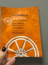 Тканевая маска для лица антиоксидантная, сияющая и тонизирующая Bioearth Vitaminica Vit C + Amla 15 мл (8029182014492)