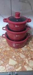 Набір каструль із кришками Higher Kitchen HK-325 з 8 предметів з антипригарним гранітним покриттям, Червоний