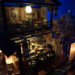 Румбокс HONGDA M2011Z Sakura Sushi House, DIY мініатюрний будиночок японського ресторану з LED-підсвіткою, музичним модулем та захистом від пилу