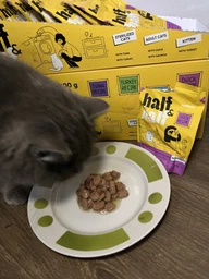 Упаковка влажного корма Half&Half для взрослых кошек кусочки с уткой и тыквой в соусе 85 г х 24 шт (2700000065747) фото от покупателей 6