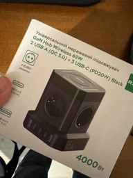 Универсальный сетевой удлинитель RZTK GaN Hub Wireless 65W + 3 USB-A (QC 3.0) + USB-С (PD20W) Black 2 м фото от покупателей 17