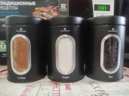 Набор банок для сыпучих продуктов Edenberg, Банка для хранения, Банка для кофе, чая, сахара 3шт, Черный фото от покупателей 2