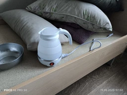 Дорожный чайник силиконовый складной дисковый 0.75л 700вт 220в Foldable Travel Kettle белый фото от покупателей 1