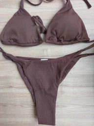 Раздельный купальник на завязках, Коричневый M