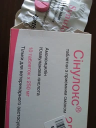 Zoetis Синулокс (Synulox) - антибактериальный препарат для собак и кошек, 250 мг