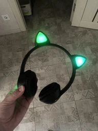 Бездротові навушники з котячими вушками CAT EAR Bluetooth 5.0 + EDR дитячі навушники, ігрові з блютуз гарнітурою і LED підсвічуванням, чорні VIV-23M фото від покупців 1