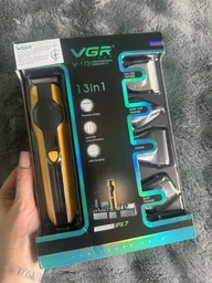 Машинка для стрижки VGR V-173 3 в 1 акумуляторна, тример для волосся бороди і тіла, з дисплеєм, підставка для зберігання, Li-Ion 1500 мАг, чоловічий тример, машинка для дому