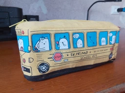 Тканевый детский пенал на молнии для ручек и карандашей Blue Bus стильный органайзер косметичка в форме автобуса для кистей / косметики / канцелярских принадлежностей, синий (105403645) фото от покупателей 1
