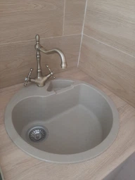 Гранитная кухонная мойка Luxor Round Lux Cascade D 51 BG + сифон, перелив, горловина в комплекте, бежевый, слоновая кость