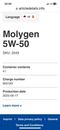 Моторное масло Liqui Moly Molygen 5W-50 4 л (4100420025433)