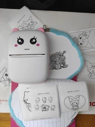 Портативний, бездротовий міні термо принтер Mini Printer з подвійною посмішкою, Bluetooth, дитячий для фото, малюнків, етикеток, скетчів, штрихкодів, HomeGoods, Блакитний