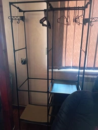 Подвійна стійка вішалка для одягу та взуття Simple Coat Rack Double Row сталева підлогова з полицями і гачками Black фото від покупців 1