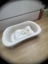 Дитяча ванночка для купання новонародженої дитини немовлят ванна складна з термометром зі зливом і вкладишем подушкою на ніжках Kinderkit Flowy Rabit Gray дитячі ванночки для новонароджених дітей фото від покупців 7